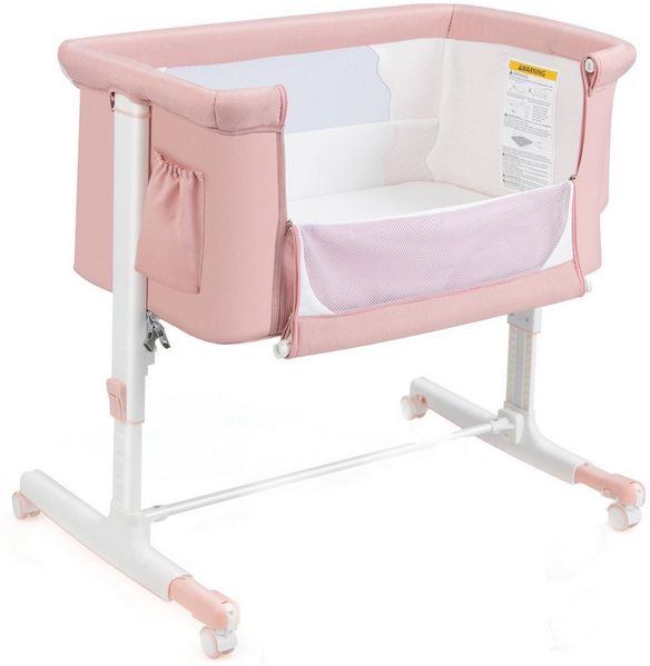 COSTWAY Beistellbett 3 in 1 Reisebett, 5-stufig höhenverstellbar,Matratze