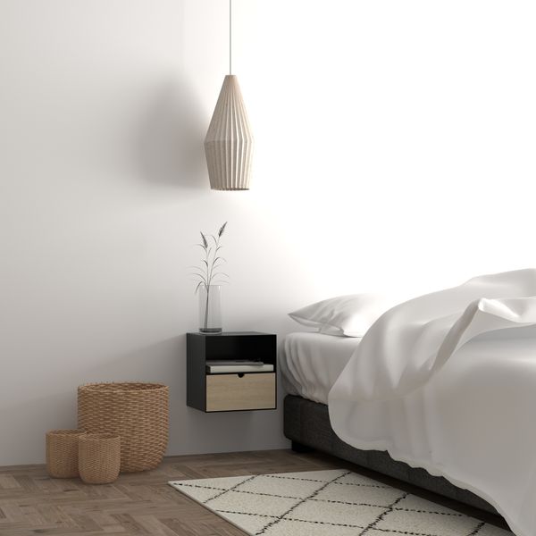 Nachtkommode >Joliet< in schwarz, Stahl, Bambus - 30x30x25cm (BxHxT)