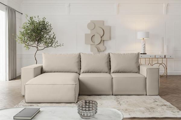 Ecksofa mit Schlaffunktion ESTELLE in Stoff Opera Velvet Pearl Ottomane Links