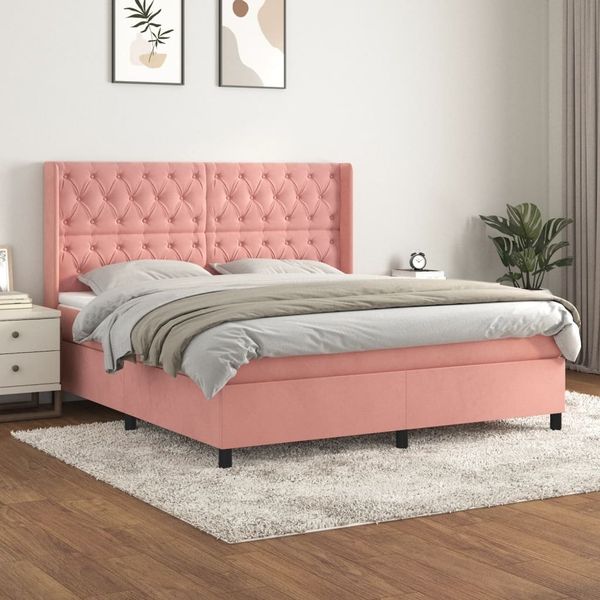 vidaXL Boxspringbett mit Matratze Rosa 160x200 cm Samt 3132872