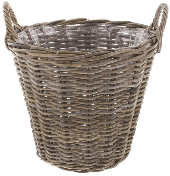 Pflanzkorb "Rustikal" Ø 45x40 cm groß, aus Rattan, rund, grau, Blumentopf, Pflanzkübel, Pflanztopf für Draußen, Blumenkübel