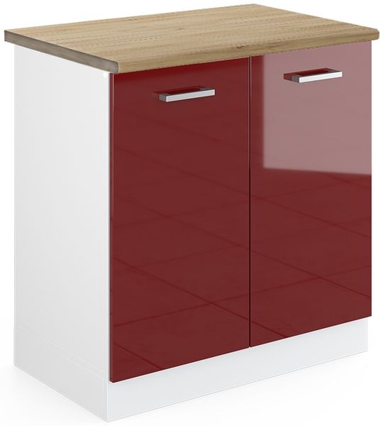 Spülenunterschrank R-Line Rot Hochglanz 80 cm , AP Eiche Vicco