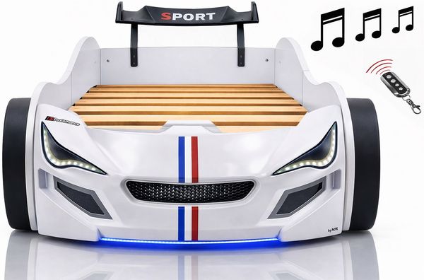 Autobett Kinder 90x200 Jungen LED Leuchte Unterbodenbeleuchtung Sound Fernbedienung