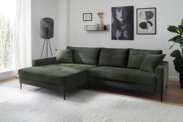 Trends by HG Ecksofa Summer L-Form, in Cord-Stoff mit Metallfuß