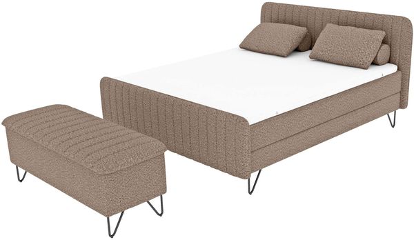 Boxspringbett Aurelio Hocker - Boucle-Stoff - antilope - 180x200 cm