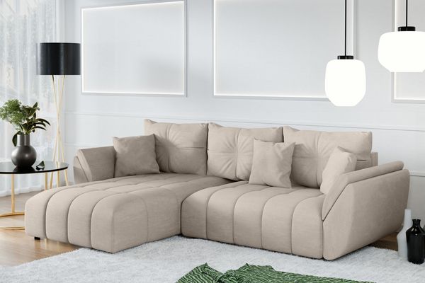 AX LIVING L Form hellbraune Ecksofa Verciani Schlaffunktion Bettkasten