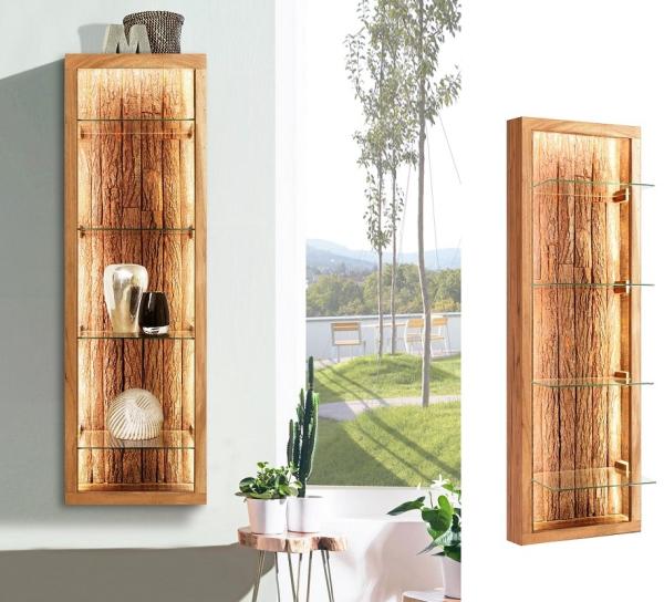 Wandregal inkl. Beleuchtung 45x145cm 'Sadar' Akazie massiv