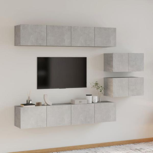 6-tlg. TV-Schrank-Set Betongrau Holzwerkstoff [3114601]