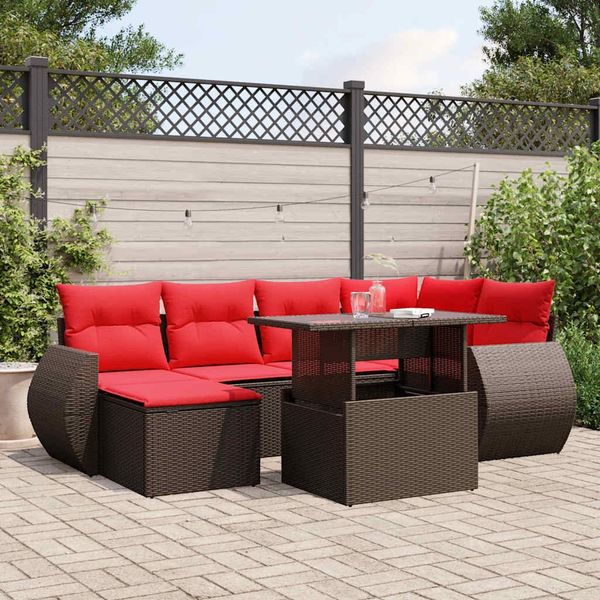 vidaXL 7-teiliges Gartensofa-Set mit Kissen, braun, Polyrattan 3268684