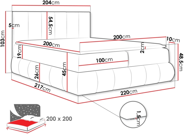 Boxspringbett Murkat, Petrol, 200x200 cm Bild 4