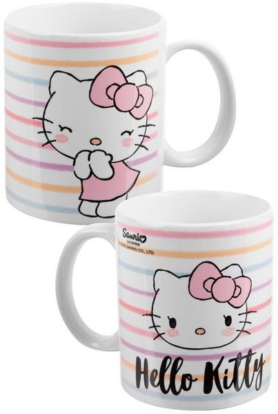 United Labels® Tasse Hello Kitty Tasse - Stripes -Becher Kaffeetasse 320 ml, Porzellan