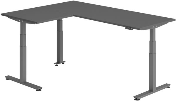 bümö Eckschreibtisch elektrisch höhenverstellbar L-Form: 200x160 cm in graphit, Gestell graphit - Stehschreibtisch mit Memory-Steuerung, elektrischer XXL Schreibtisch für die Ecke, XDSMW-2008-G-G