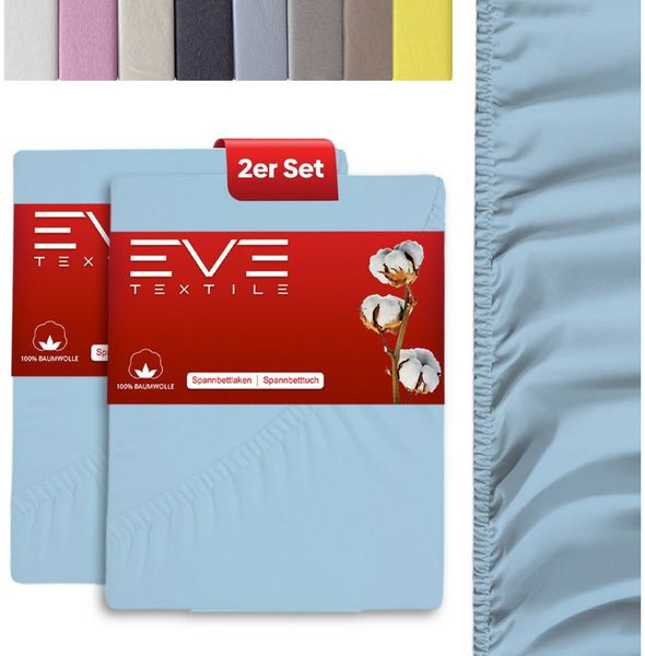 Eve Textile GmbH Spannbettlaken Spannbetttuch Bettlaken Spannlaken Spannbezüge Spannoberlaken Laken, Gummizug: Rundumgummizug elastisch, (2 Stück), 100% Baumwolle, bis zu einer Steghöhe von 25cm Jersey