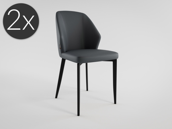 2er Set Esszimmerstuhl Küchenstuhl Jona Kunstleder dunkelgrau Metallbeine : Dunkelgrau