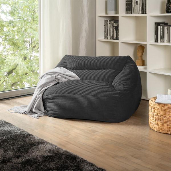Home Deluxe 'Cozy' Sitzsack, Samt Cord anthrazit, 80 x 87 x 108 cm