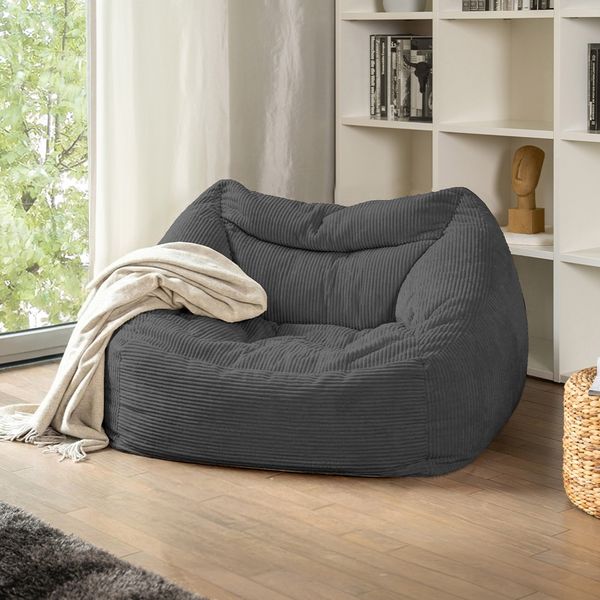 Home Deluxe 'Cozy' Sitzsack, Samt Cord anthrazit, 80 x 87 x 108 cm
