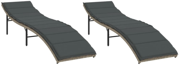 vidaXL Sonnenliegen 2 Stk. mit Auflagen Hellgrau Poly Rattan 3277306