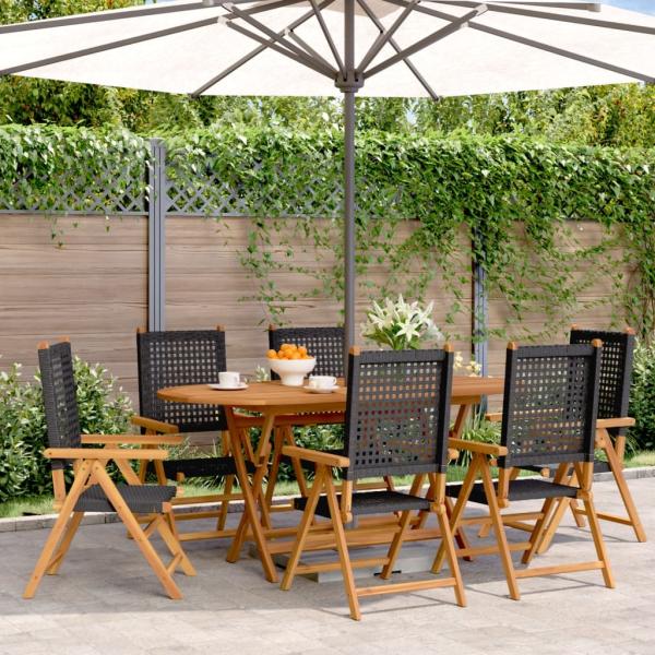 vidaXL Gartenstuhl Verstellbar 6 Stk. Schwarz Poly Rattan Massivholz 3214521