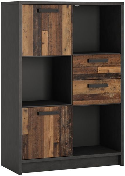 Highboard Jugendzimmer NELSON-129 Regal in grau mit Holz Nb, B/H/T ca. 87/128,7/42 cm