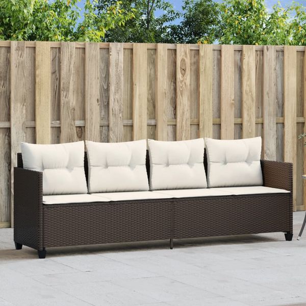Sonnenliege, Gartenliege mit Kissen Braun Poly Rattan