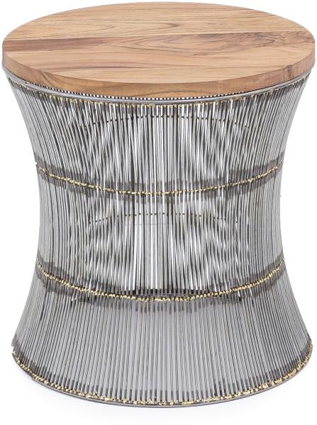 Design Beistelltisch Hocker Korboptik Holzhocker braun, Ø 36 cm