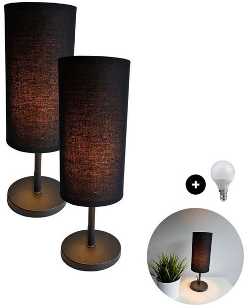 Lichthandel Hoch LED Tischleuchte Nachttischlampe 2er Set Nachttischleuchte für Schlafzimmer Tischlampe, LED wechselbar, warmweiß, LED