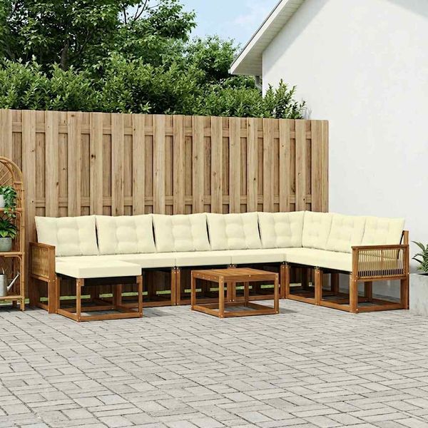vidaXL Outdoor-Sofagarnitur mit Kissen 9 pcs Natur und Creme 3382162