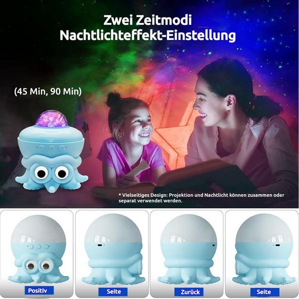 QUBEBU LED Nachtlicht Oktopus LED Sternenhimmel Kinder Projektor Wasserwellen Nachtlicht, Ambientebeleuchtung, LED fest integriert, Weihnachten Ozean Lampe mit Timer Fernbedienung, Oktopus-Spielzeug, 16 Farben, 45/90-Minuten-Timer