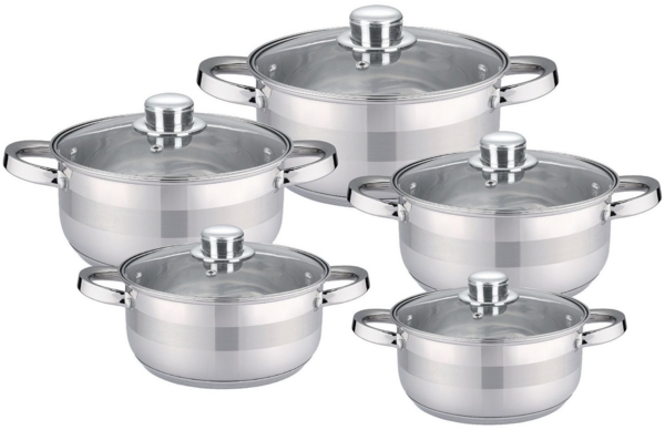 Cheffinger Kochtopf Set Topfset Glasdeckel 10-tlg Induktion Edelstahl CF-SP09