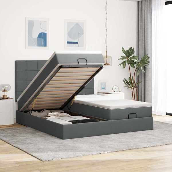 vidaXL Ottoman-Bett mit Matratzen Dunkelgrau 160x200 cm Stoff 3313686