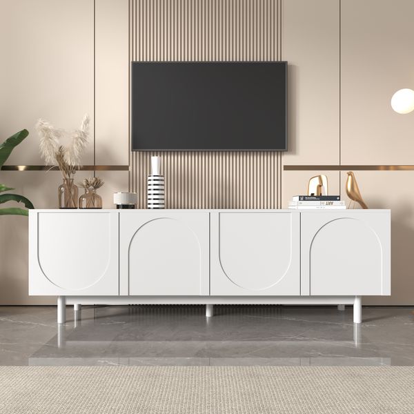 TV-Schrank 175x38x56 cm, 4 Türen mit verstellbaren Einlegeböden, reinweiß, push-to-open,Weiß