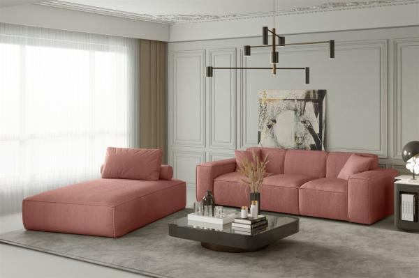 Sofa Set 2-teilig Sezlong und Sofa 3-Sitzer CELES in Stoff Scala Koralle