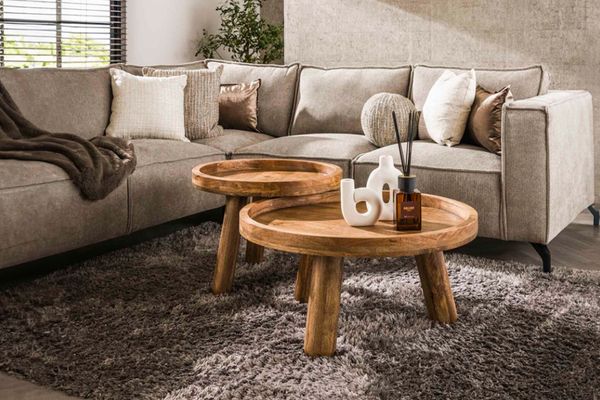 KAWOLA Couchtisch FLORA Set 2-tlg. Mangoholz braun 41 x 80 x 80 cm