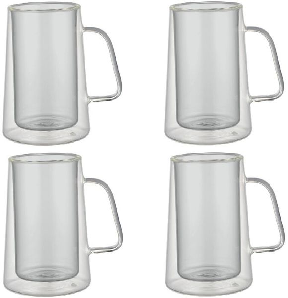 4 Tlg. Doppelwandige Kaffee- und Teegläser mit Henkel aus Glas 300ml Anthrazit Bild 2