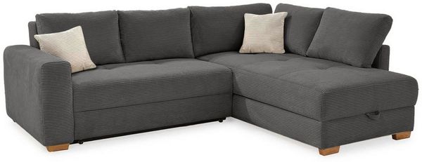 Ecksofa-Dauerschläfer Boxspring Federkerncouch Topper Stauraum Cord Grau Anthr.