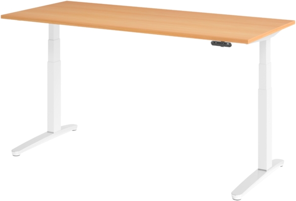 bümö elektrisch höhenverstellbarer Schreibtisch 180x80 cm mit Memory-Steuerung - Design Schreibtisch höhenverstellbar elektrisch, elektrischer Schreibtisch Buche, Gestell weiß/alu, XBHM19-6-WC
