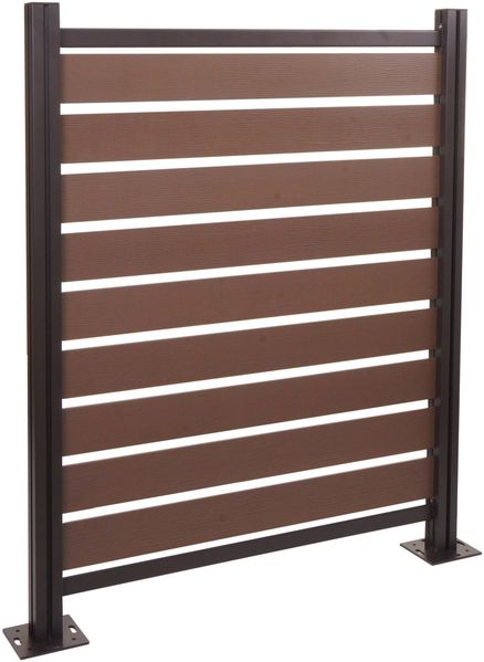 Alu Mülltonnen-Zaun HWC-K57, Basiselement Mülltonnenverkleidung, Holzoptik erweiterbar 130x110x6cm ~ braun