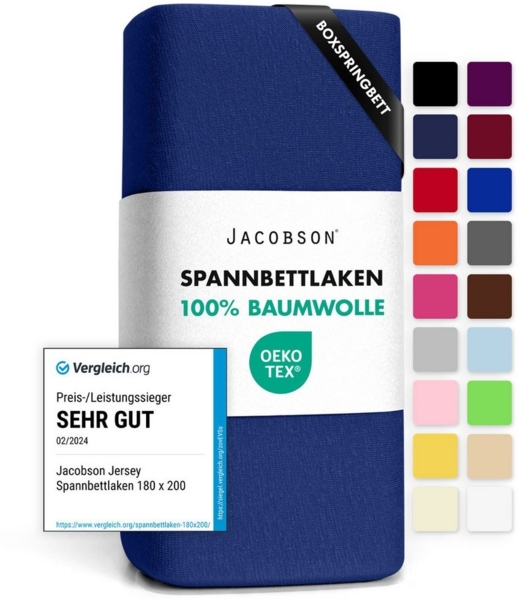 Jacobson Spannbettlaken BOXSPRING & ÜBERLÄNGE aus 100% Baumwolle, für hohe & lange Matratzen, Jersey Bettlaken 160 g/m², OEKO-TEX® Bild 1