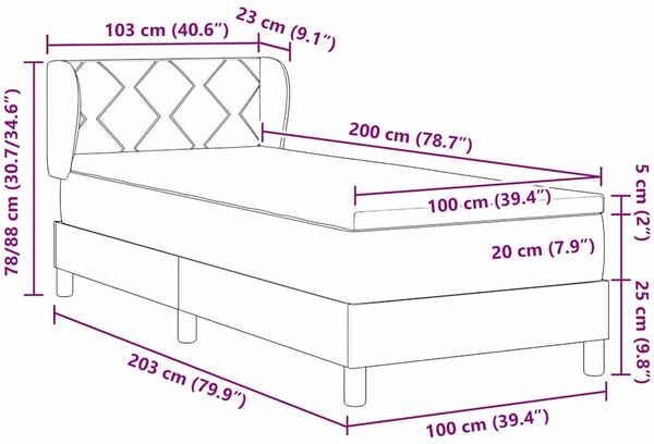 vidaXL Boxspringbett mit Kopfteil Schwarz 100 x 200 cm Samt 3340432 Bild 11