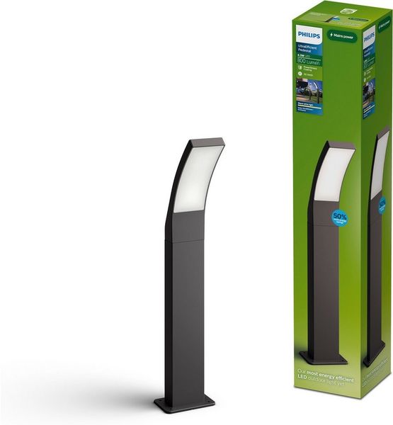 Philips Splay Außen-Sockelleuchte, ultra-effizient, 800 lm, 2700 K, PowerShield, IP44 wetterfest, langlebig, Aluminium, lange Lebensdauer, integrierte LED, Anthrazitgrau