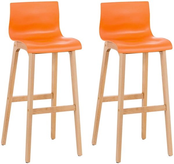Barhocker 2er Set DELHI - Orange, Holz Barhocker mit Lehne Barstuhl Tresenhocker Tresenstuhl Kneipenhocker Kneipenstuhl
