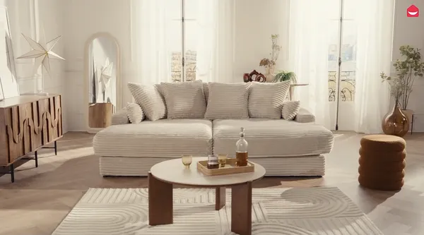 Vente-unique - CALAZO Sofa Samt Grau - B 170 cm x H 85 cm x L 232 cm