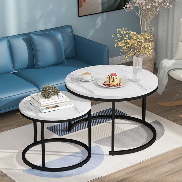 BlingBin Couchtisch Kaffeetisch Beistelltisch Wohnzimmertisch (2-St, Rund, 2-teiliges Set,Geeignet für Wohnzimmer), Tragkraft 50 kg