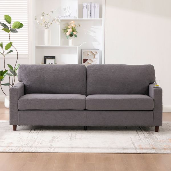 Zweisitzer Sofa 203x77,5x86 cm mit USB-C und LED-Ambiente – modernes Chenille-Sofa in Hellgrau
