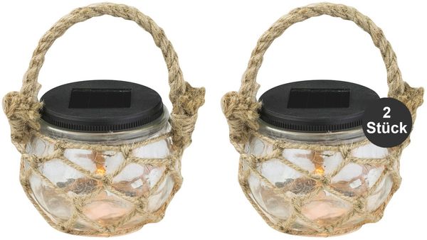 Solarleuchten Garten 2er Set Glas Hängelampe Solarlampe Außen Außenleuchte Solar