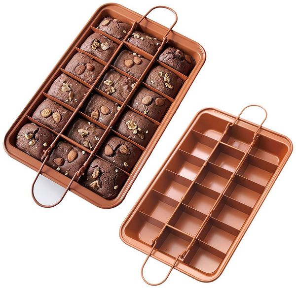 HEYHIPPO Backblech Antihaft Brownie Backform 20×31cm–Rechteckige Kuchenform Carbonstahl, (2er-Pack, Rechteck + Trennwand), Herausnehmbare Trennwand 18 Brownie-Stücke Kein Schneiden nötig