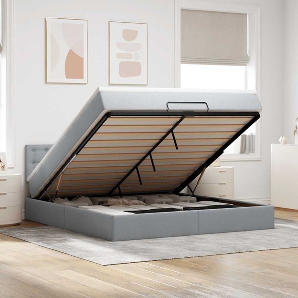 vidaXL Ottomane Bett mit Matratze & LEDs Hellgrau 180x200 cm Stoff 3312492