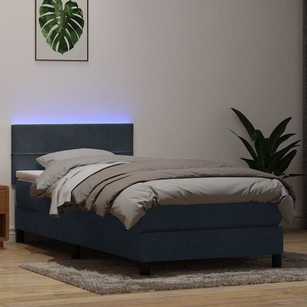 vidaXL Boxspringbett mit Matratze & LED Dunkelgrau 80x220 cm Samt 3316906