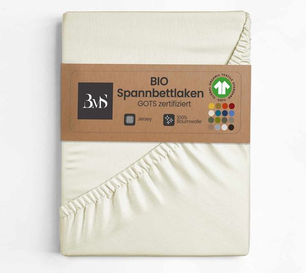 GOTS Bio Jersey Spannbettlaken natur 150x190 – 160x200 cm Höhe bis 23cm