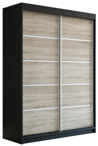 Schwebetürenschrank PARIS 2-türig Schrank 160 cm (mit Spiegel) Farbe: Schwarz , sonoma